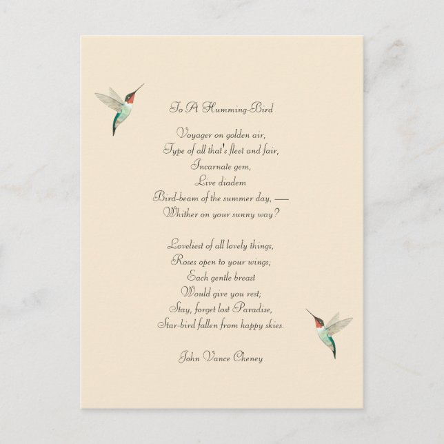 Hummingbirds und John Vance Cheney Quote Postkarte (Vorderseite)