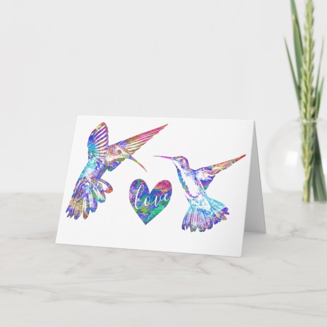 Hummingbirds und Watercolor Liebe Heart Wedding Karte (Vorderseite)