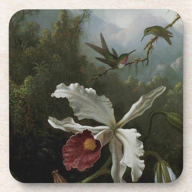 Hummingbirds und White Orchid von Martin J. Heade Getränkeuntersetzer (Vorderseite)