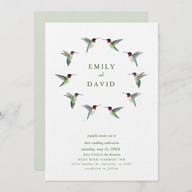 Hummingbirds Wedding Invitation (Devant / Derrière)