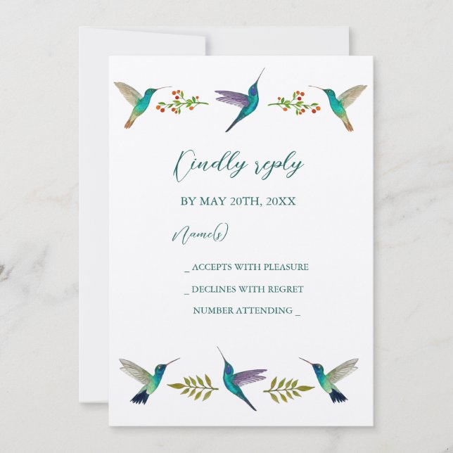 Hummingbirds Wedding RSVP Invitation Einladung (Vorderseite)