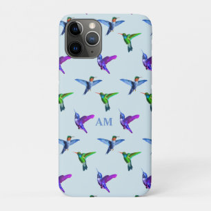 Hummingvögel auf Light Turquoise Blue & Monogram Case-Mate iPhone Hülle