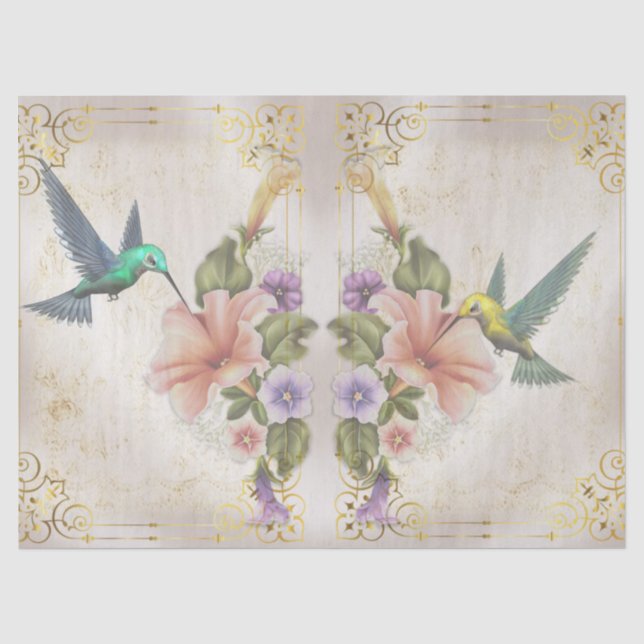 Hummingvögel, Blume und Scroll - Arbeiten Entdecke Seidenpapier (Vorderseite)