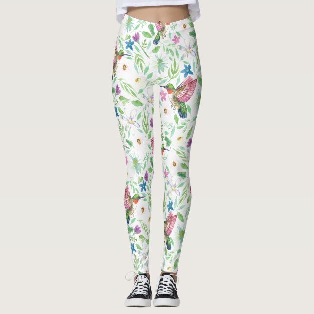 Hummingvögel - Botanische Florale Leggings (Vorderseite)