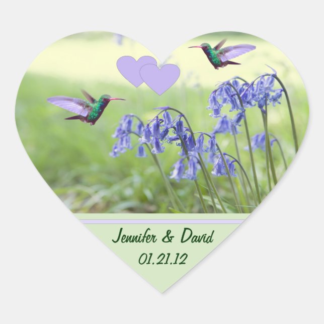 Hummingvögel Hochzeitsticker Herz-Aufkleber (Vorderseite)