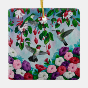 Hummingvögel im Blumengarten von Fuchsia Keramikornament