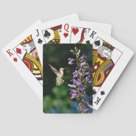 Hummingvogel im Flug mit Blume, die Karten spielen Spielkarten