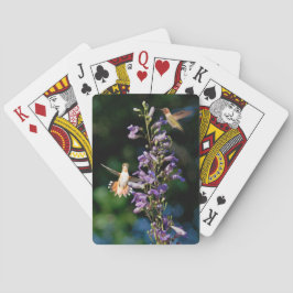 Hummingvögel im Flug mit Blume, die Karten spielen Spielkarten