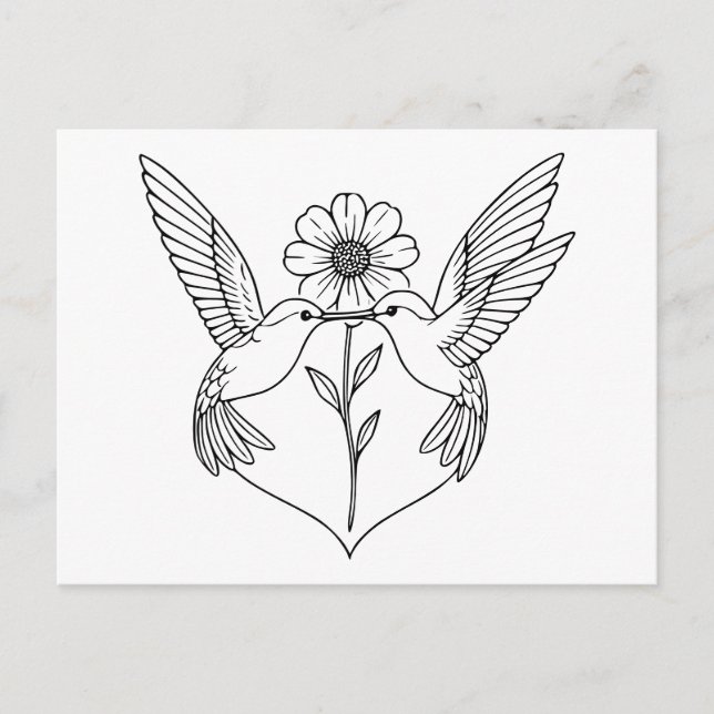 Hummingvögel im Herzen Form mit Blume Art Postkarte (Vorderseite)