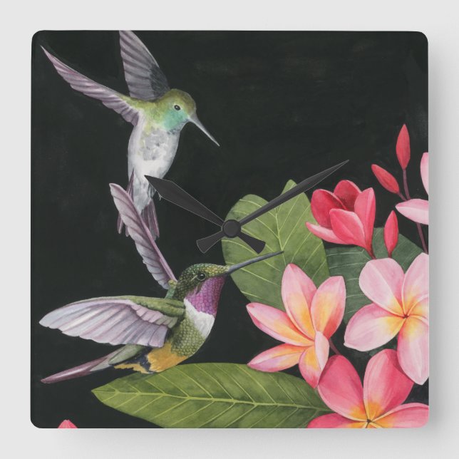 Hummingvögel in der Plumeria Quadratische Wanduhr (Vorderseite)