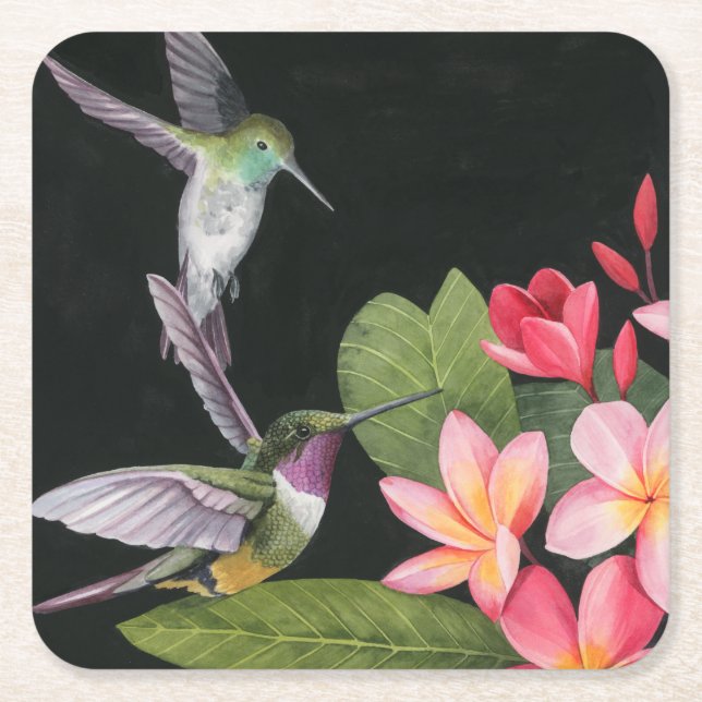 Hummingvögel in der Plumeria Rechteckiger Pappuntersetzer (Vorderseite)