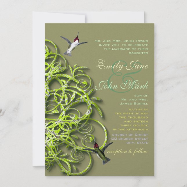 Hummingvögel Limoner Baum Hochzeitseinladung Einladung (Vorderseite)
