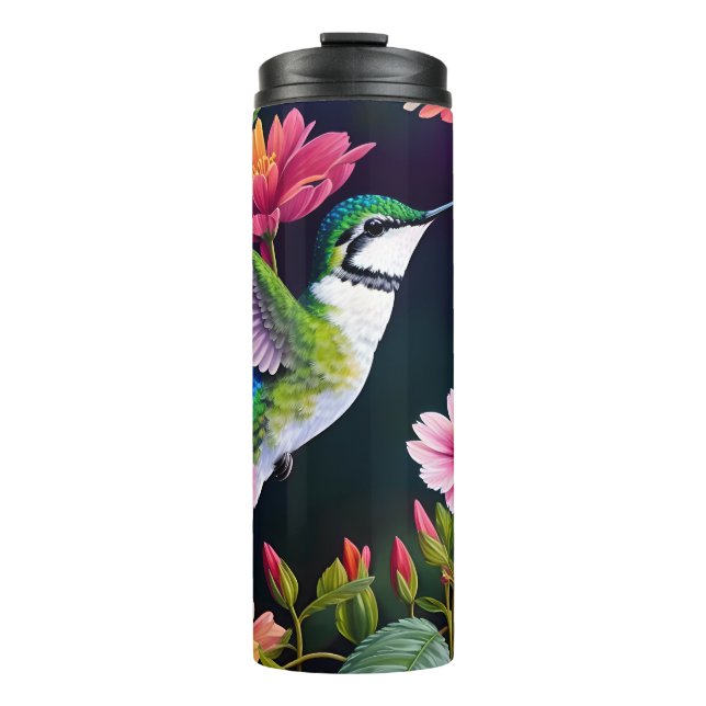 Hummingvogel mit bunten Blume Thermosbecher (Vorderseite)