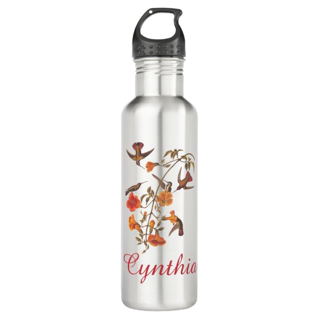 Hummingvögel mit Vintager Weinkultur Edelstahlflasche (Vorderseite)