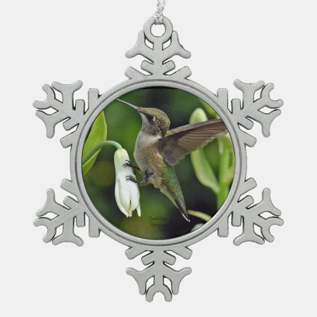 Hummingvogel Schneeflocken Zinn-Ornament (Vorderseite)
