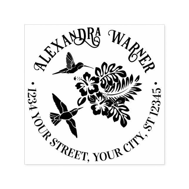 Hummingvögel & tropische Hibisken Name Anschrift Permastempel (Design)