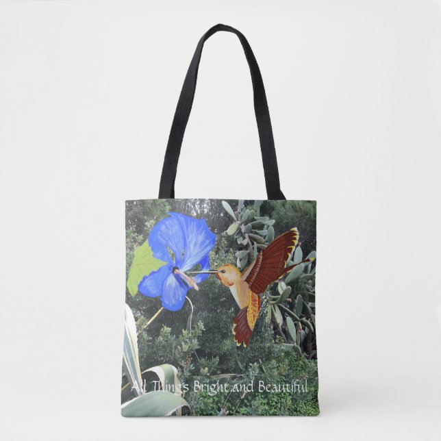 Hummingvogel und blauer Hibiskus mit tropischen Pf Tasche (Vorderseite)