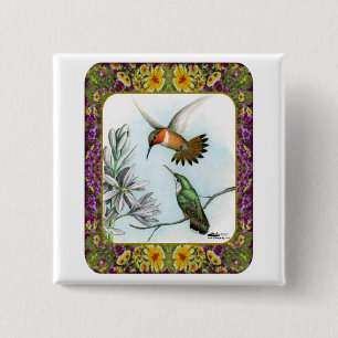 Hummingvögel und Blume #2 Button