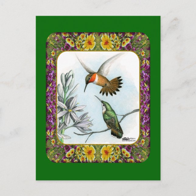 Hummingvögel und Blume #2 Postkarte (Vorderseite)