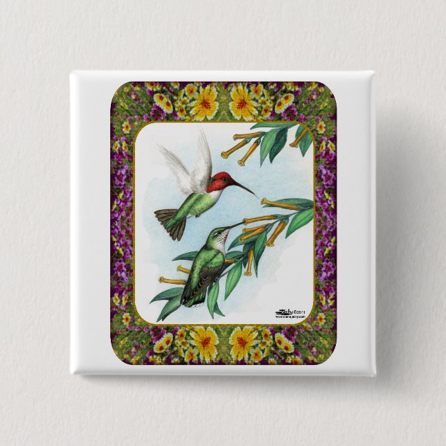 Hummingvögel und Blume #4 Button (Vorderseite)