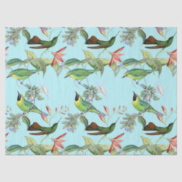 Hummingvögel und Blume auf der hellgrünen Decoupag Seidenpapier