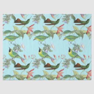Hummingvögel und Blume auf der hellgrünen Decoupag Seidenpapier