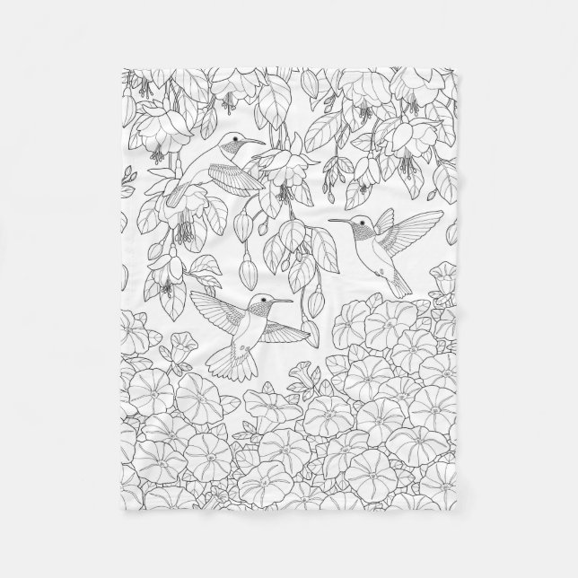 Hummingvögel und Blume Farbseiten für Erwachsene Fleecedecke (Vorderseite)