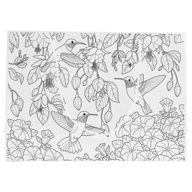 Hummingvögel und Blume Farbseiten für Erwachsene Große Geschenktüte (Rückseite)