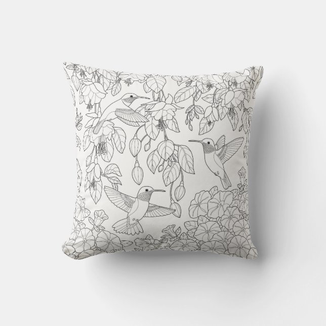 Hummingvögel und Blume Farbseiten für Erwachsene Kissen (Vorderseite)