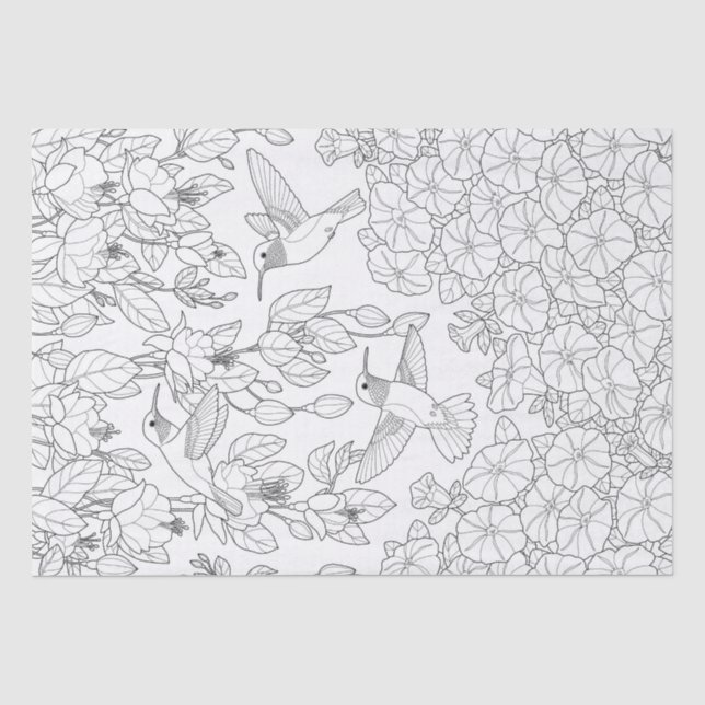 Hummingvögel und Blume Farbseiten für Erwachsene Seidenpapier (Vorderseite)