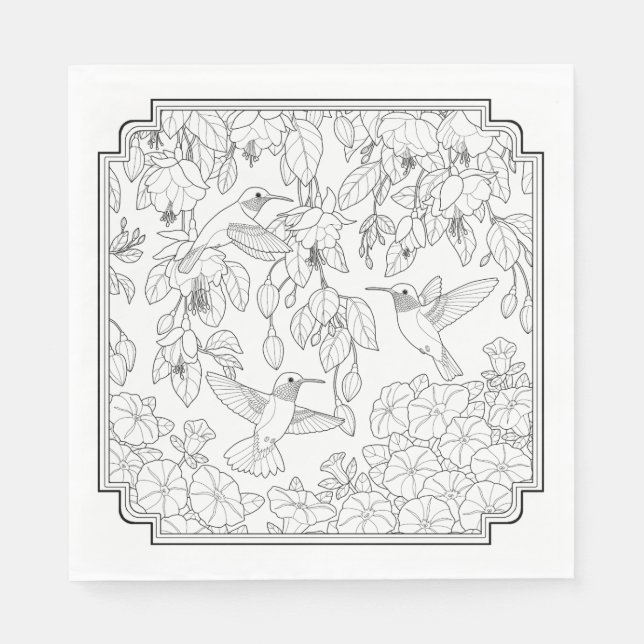 Hummingvögel und Blume Farbseiten für Erwachsene Serviette (Vorderseite)