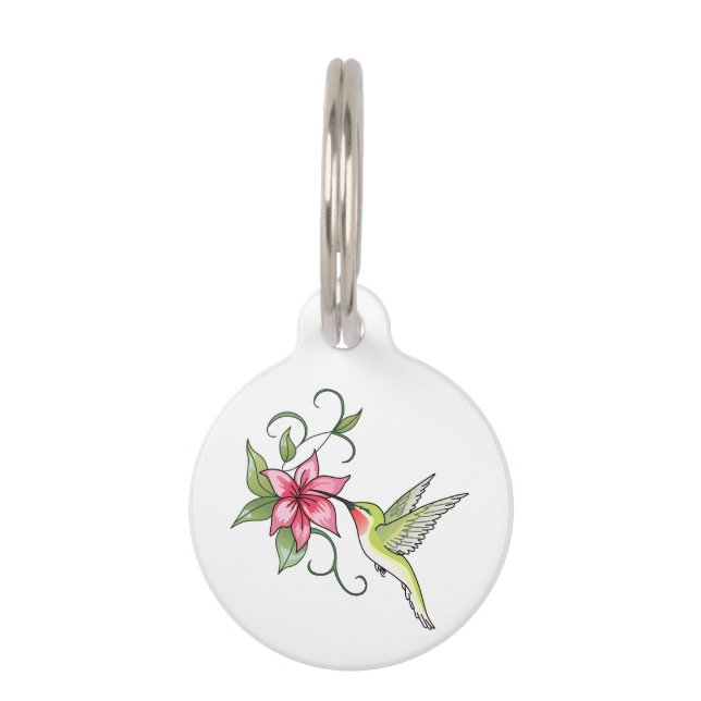 Hummingvogel und Blume Haustiermarke (Vorderseite)