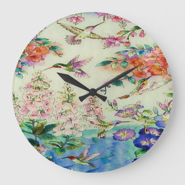 Hummingvögel und Blume Kunst, Dichtung und Musik - Große Wanduhr (Vorderseite)