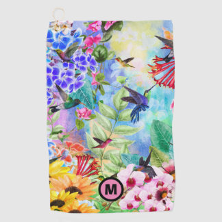 Hummingvögel und Blume Monogramm Golfhandtuch