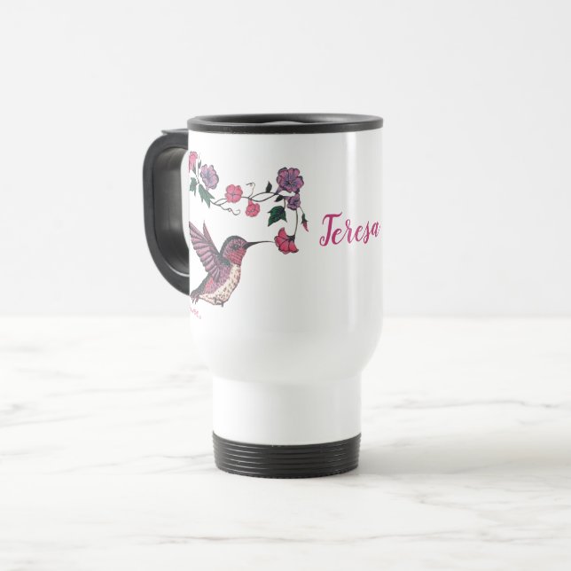 Hummingvogel und Blume Reisebecher (Vorderseite Links)