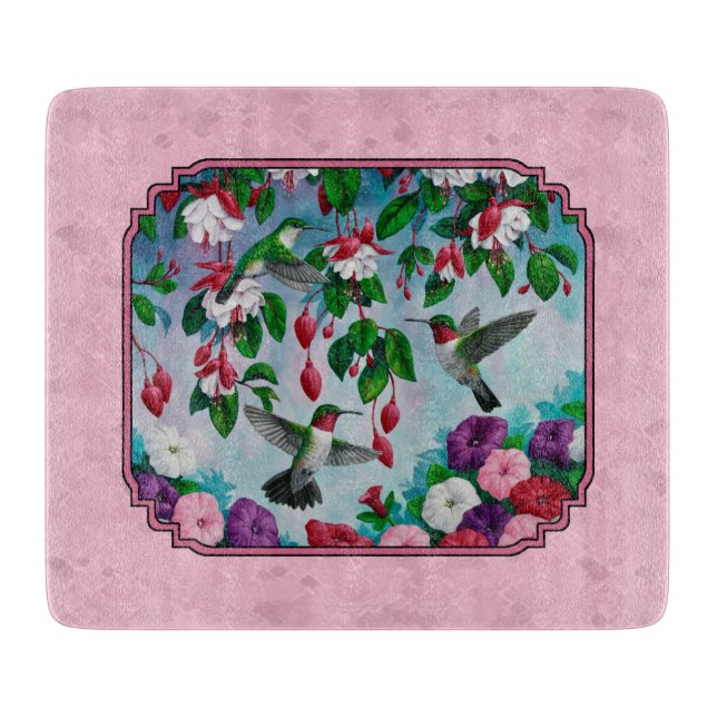 Hummingvögel und Blume Rosa Schneidebrett (Vorderseite)