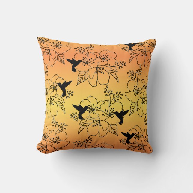 Hummingvogel- und Blumenmuster-Kissen Kissen (Vorderseite)