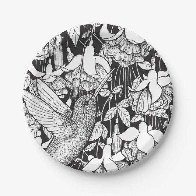 Hummingvogel und Fuchsie Pappteller (Vorderseite)