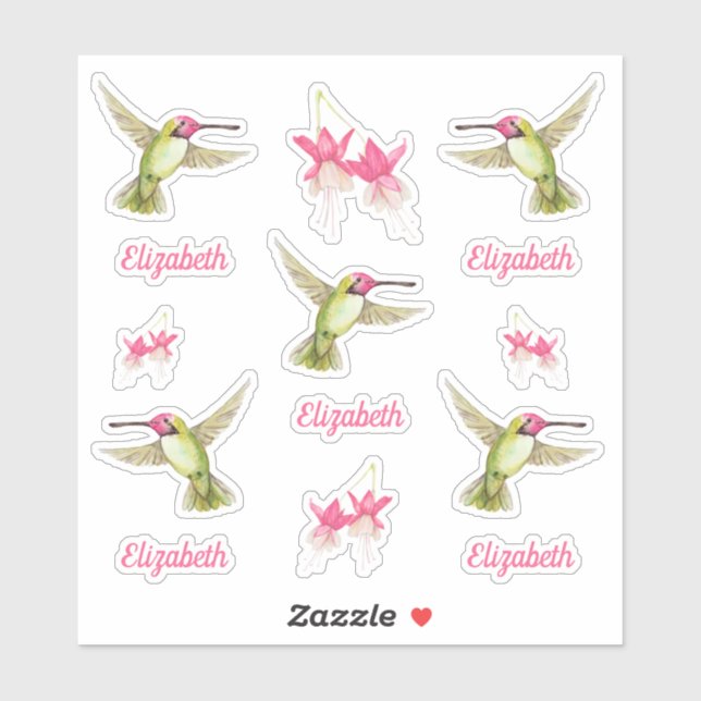Hummingvögel und Fuchsischer Blume Blüten Vinyl Aufkleber (Blatt)