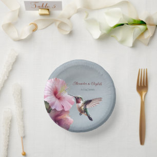 Hummingvogel und Hibiskus   Blue Wedding Pappteller