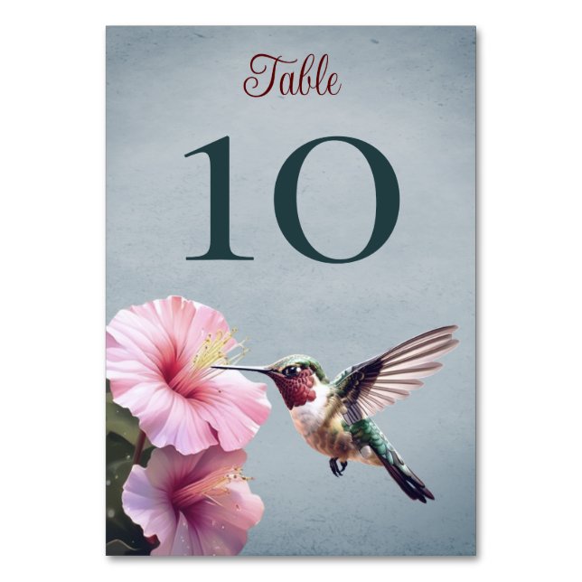 Hummingvogel und Hibiskus | Blue Wedding Tischnummer (Vorderseite)