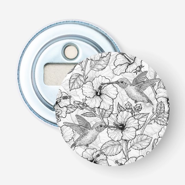Hummingvögel und Hibiskus Blume b&w Flaschenöffner (Vorderseite)