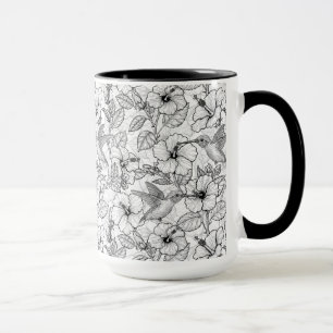 Hummingvögel und Hibiskus Blume b&w Tasse