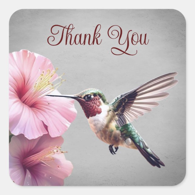 Hummingvogel und Hibiskus | Gray Wedding Danke Quadratischer Aufkleber (Vorderseite)