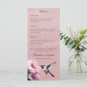 Hummingvogel und Hibiskus   Rosa Hochzeit Menükarte