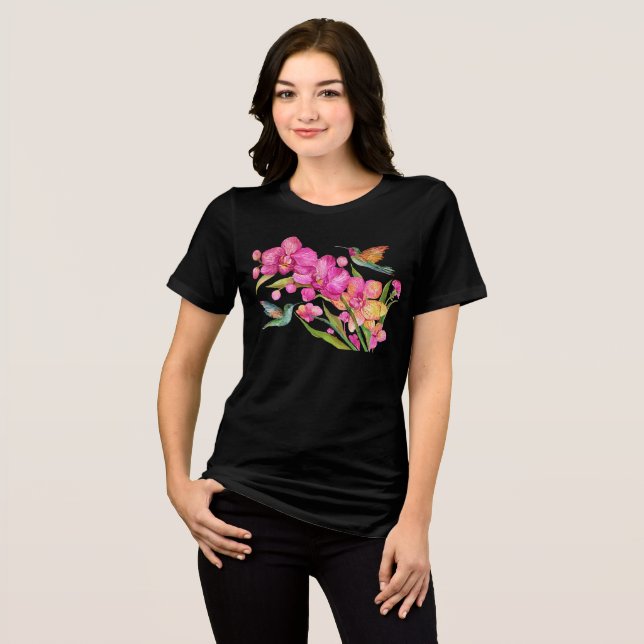 Hummingvogel und Orchideen Tri-Blend Shirt (Vorderseite voll)
