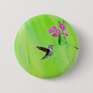 Hummingvogel und Platterbsen Malerei Button