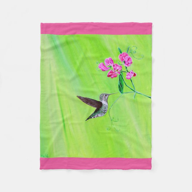 Hummingvogel und Platterbsen Malerei Fleecedecke (Vorderseite)