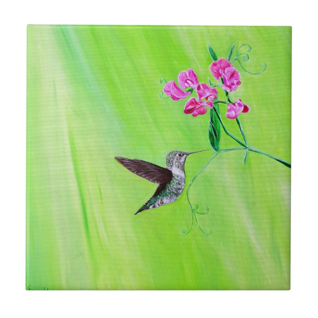 Hummingvogel und Platterbsen Malerei Fliese (Vorderseite)