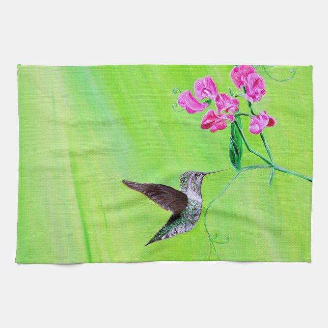Hummingvogel und Platterbsen Malerei Küchentuch (Horizontal)